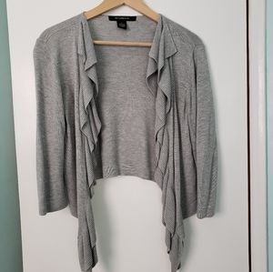 89th & Madison Ruffle Cropped Open Cardigan Gray S
